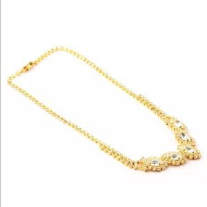 𝅺czech Bohemian  18kt gold plated round and navette faceted Crystal necklace